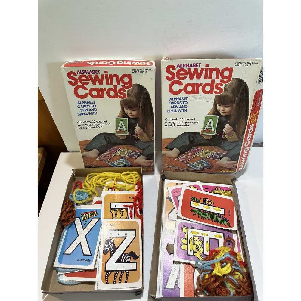 2x 1978 Pastime Alphabet Letters Sewing Cards Educational Sew Spell Incomplete